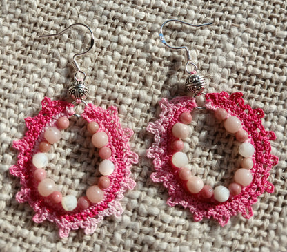 Boucles d'oreilles Opale rose, Rhodochrosite & Nacre