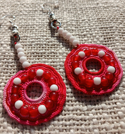 Boucles d'oreilles Pendantes Coton Dégradé Rouge – Agate Blanche & Agate Rouge