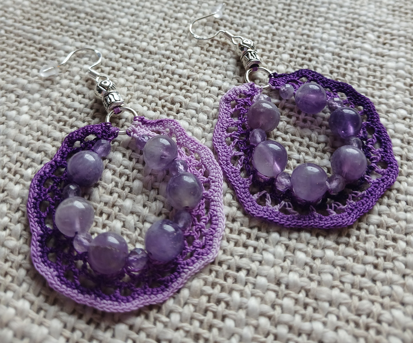 Boucles d'oreilles Améthyste – Crochet coton dégradé violet