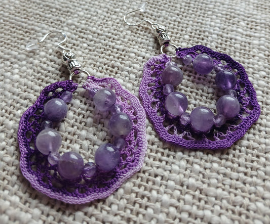 Boucles d'oreilles Améthyste – Crochet coton dégradé violet