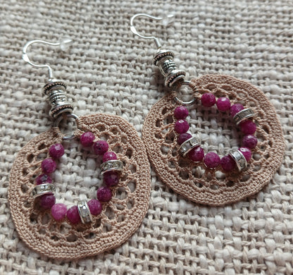 Boucles d'oreilles Créoles Coton Écru – Perles de Rubis & Strass