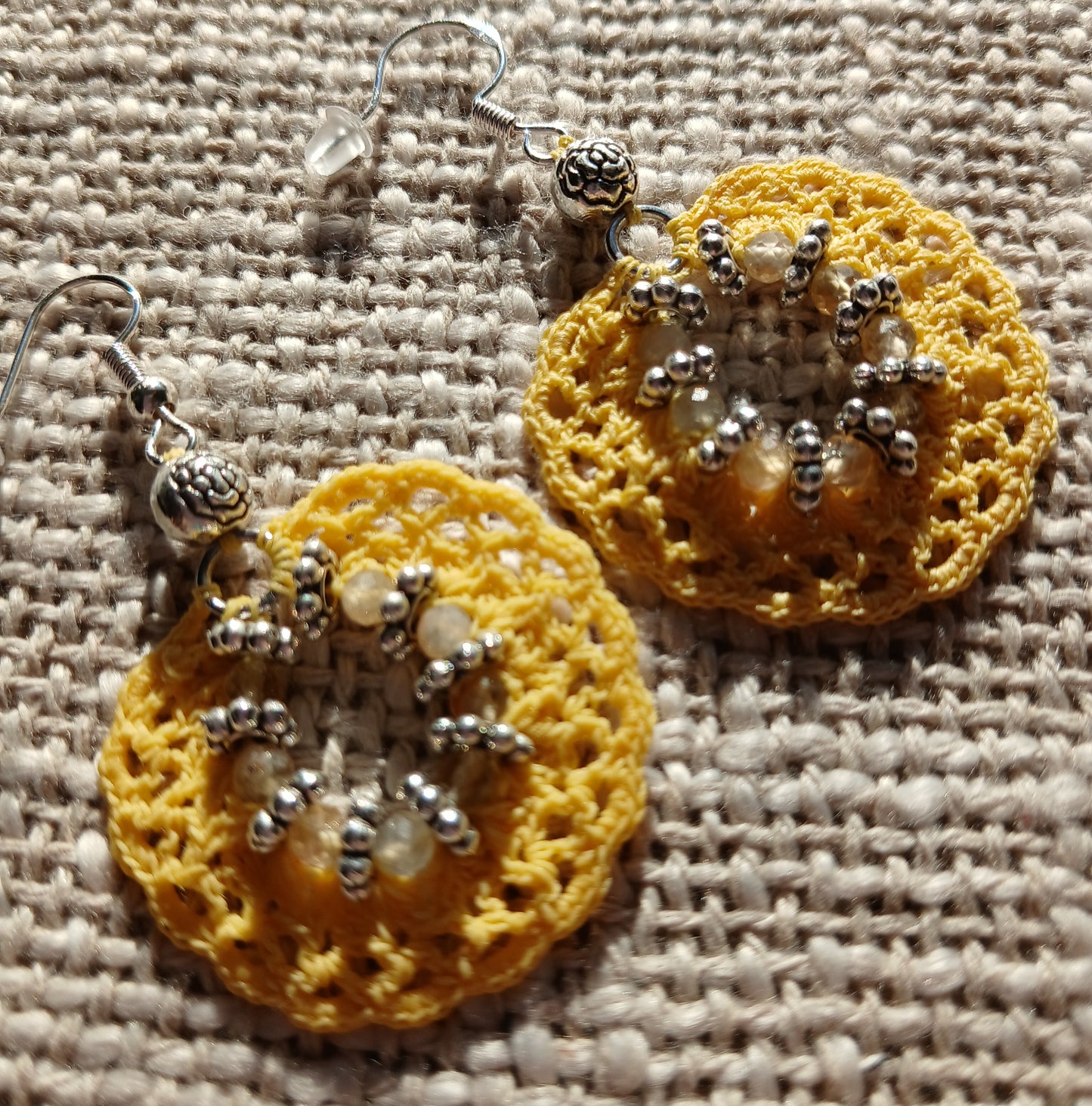Boucles d'oreilles crochet coton jaune – Citrine facettée & Argent 925