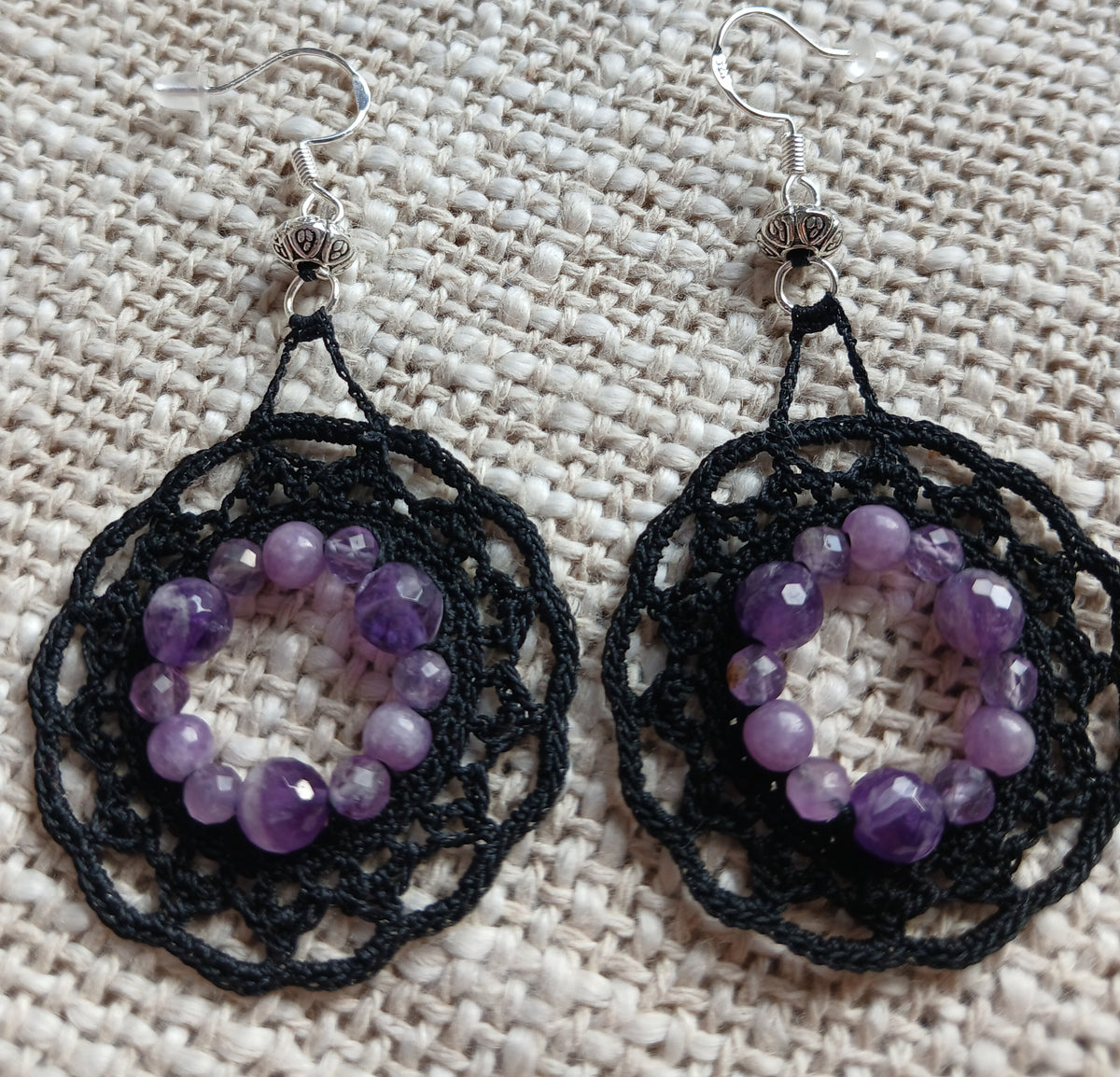 Boucles d'oreilles Améthyste chevron & Lépidolite