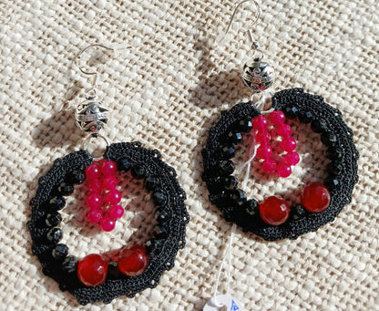 Boucles d'oreilles Tourmaline Noire & Rubis du Bresil