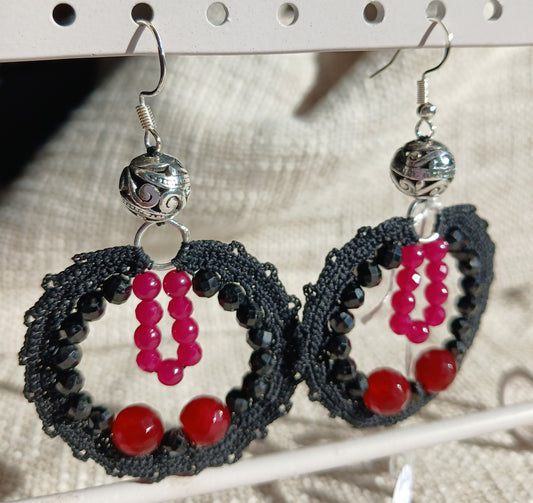Boucles d'oreilles Tourmaline Noire & Rubis du Bresil
