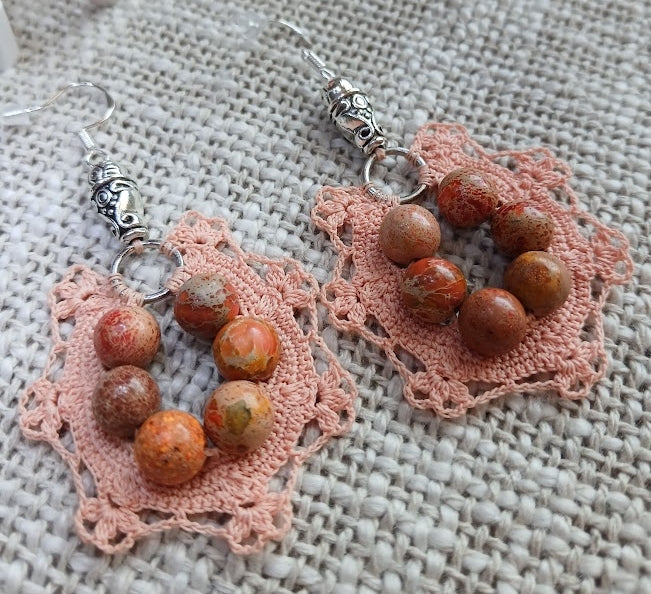 Boucles d'oreilles Jaspe Orange – Coton Orangé & Argent 925