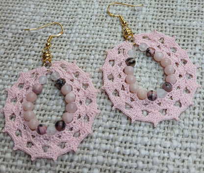 Boucles Opale, Pierre de lune & Rhodonite