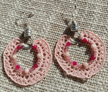 Boucles d'oreilles  Opale rose de Chine, Rubis & Tourmaline rose facettées