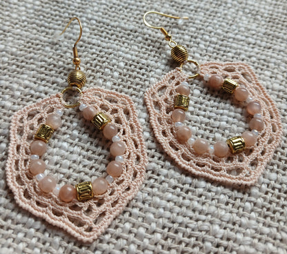 Boucles d'oreilles  pierre de lune rose