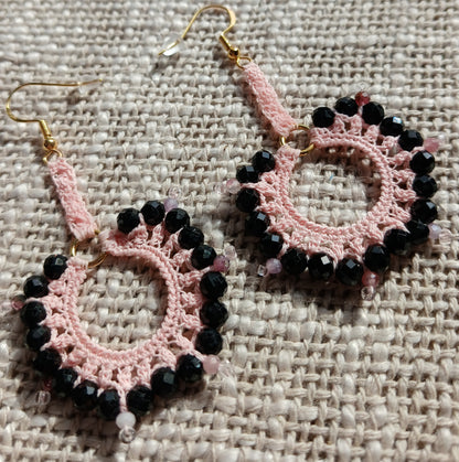 Boucles d'oreilles Tourmaline noire & rose
