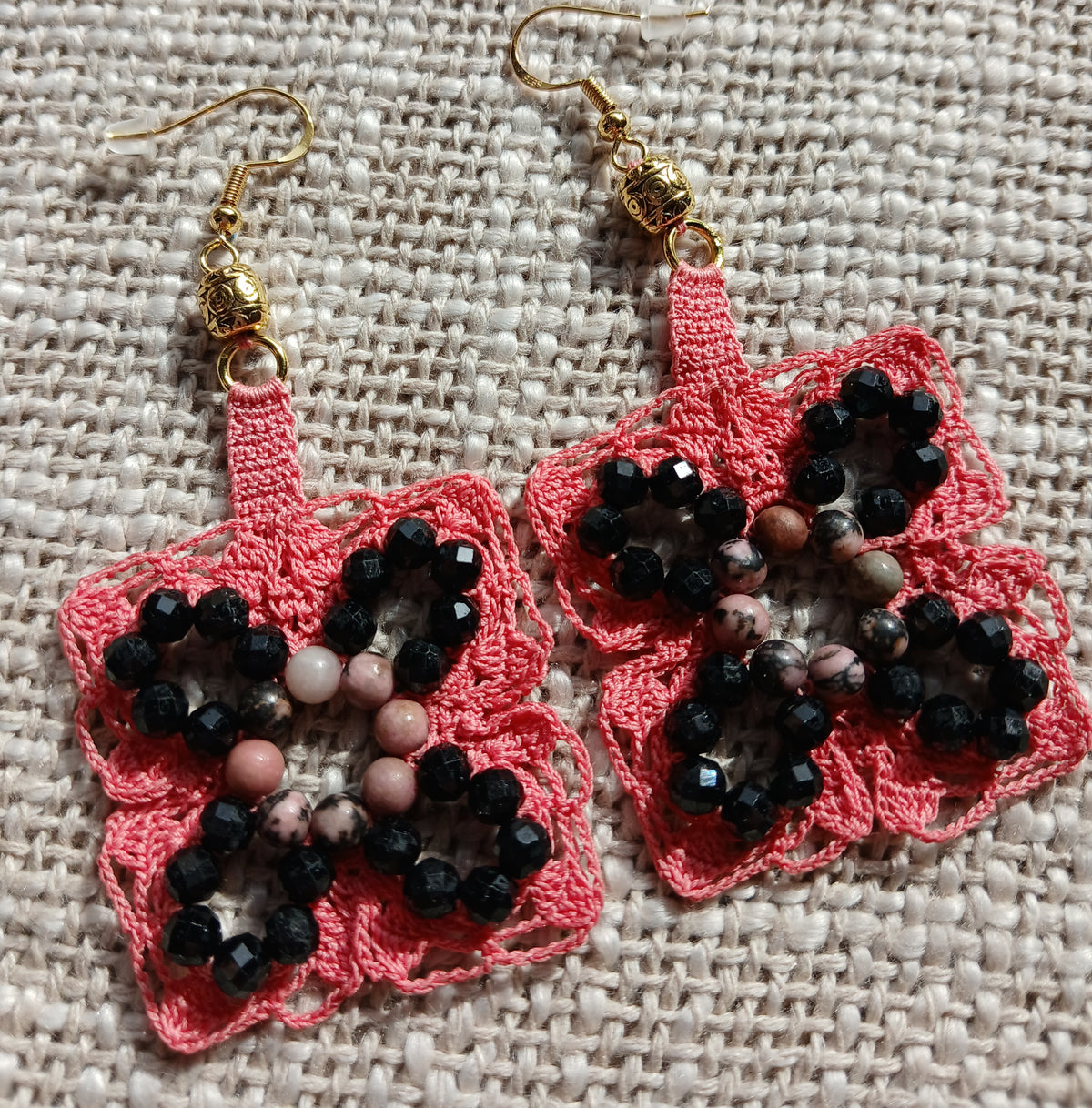 Boucles d'oreilles  Tourmaline noire & Rhodonite