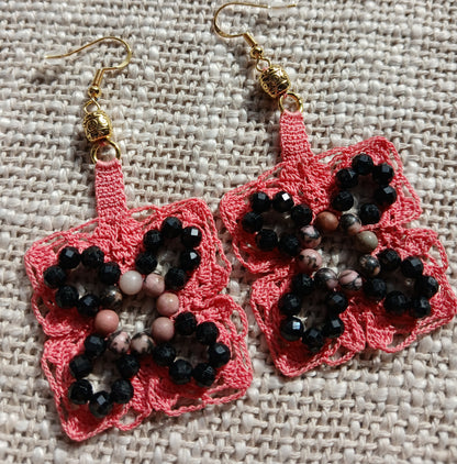 Boucles d'oreilles  Tourmaline noire & Rhodonite
