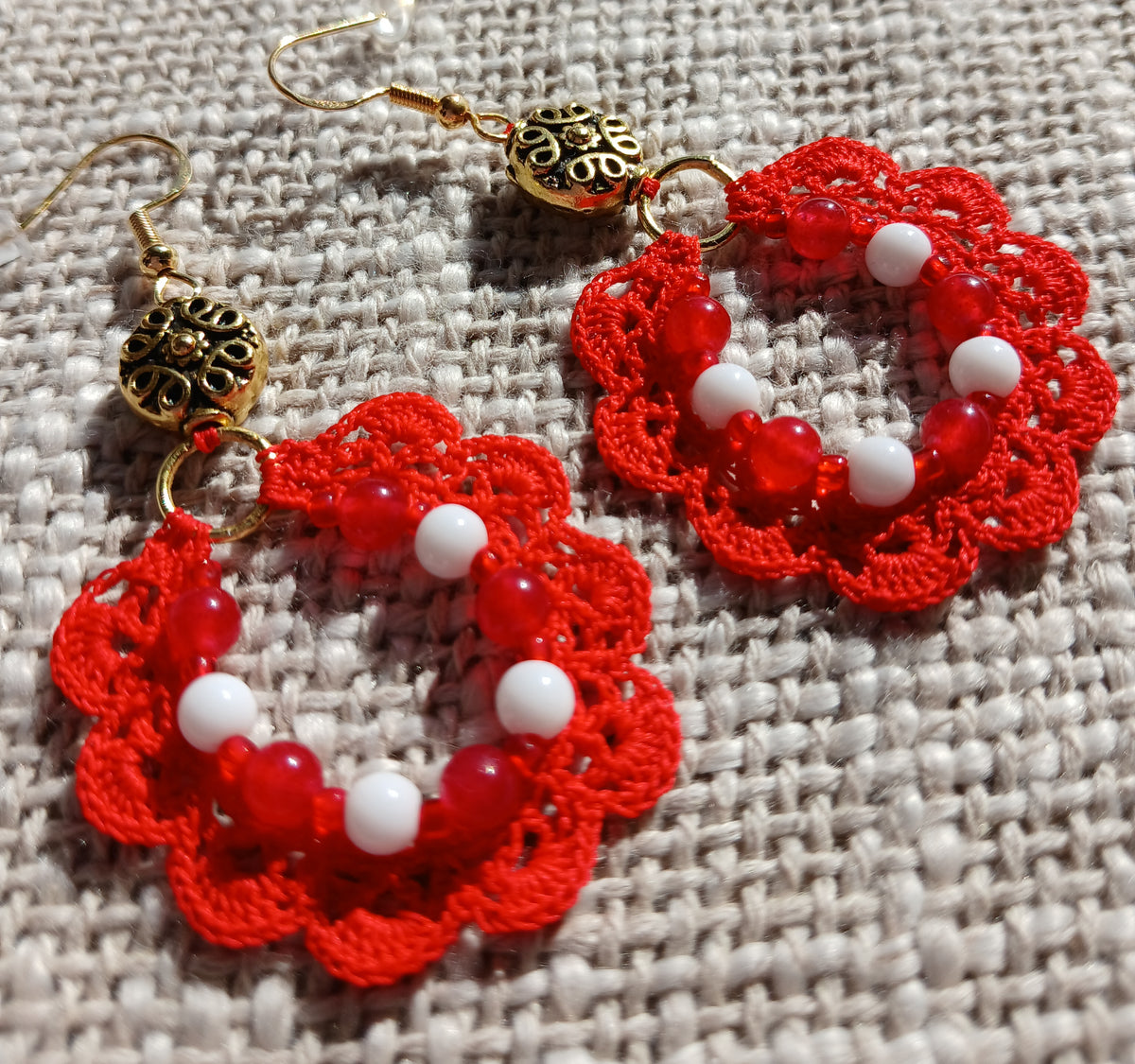 Boucles d'oreilles  Agate blanche & Agate rouge