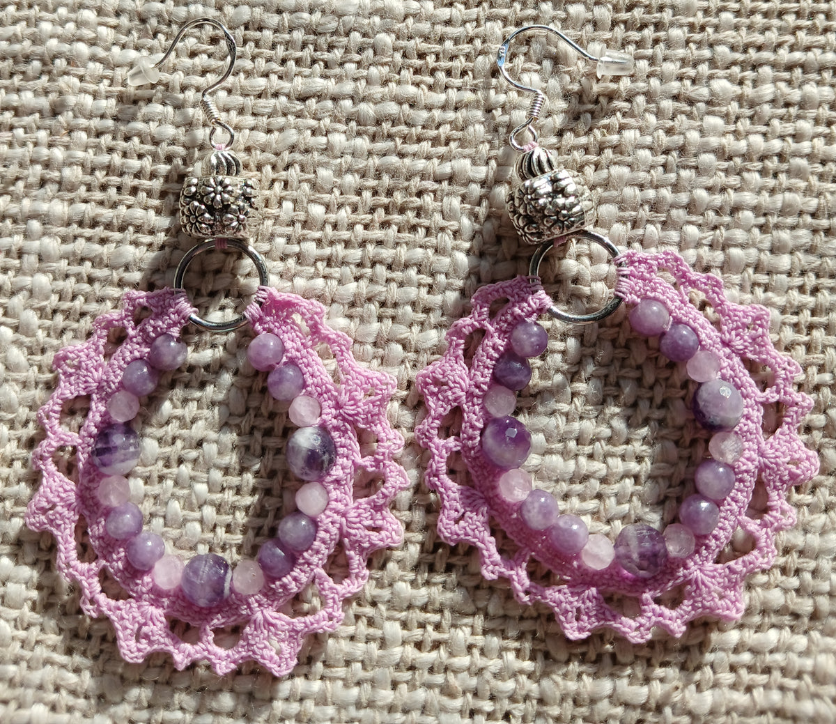 Boucles d'oreilles  Améthyste chevron, Kunzite & Lépidolite