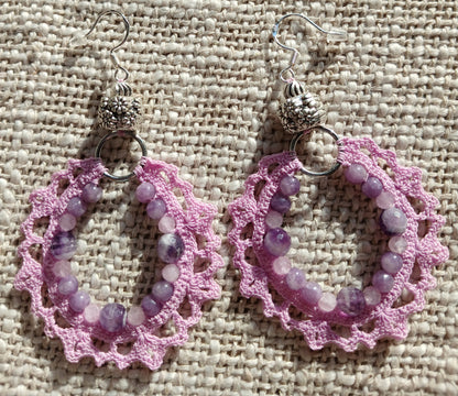 Boucles d'oreilles  Améthyste chevron, Kunzite & Lépidolite
