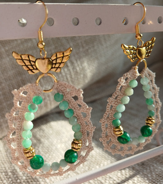 Boucles d'oreilles Émeraudes facettées & Agate veine de dragon