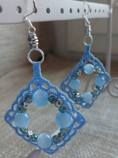 Boucles d'oreilles Œil de tigre bleu & Aqua Aura — Argent 925