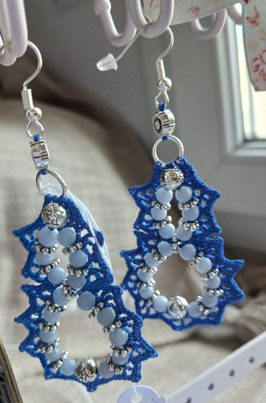 Boucles d'oreilles Crochet Bleu Roi – Perles d'Angélite & Argent 925