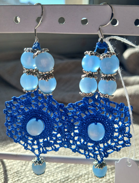 Boucles d'oreilles Crochet Bleu Roi – Perles Œil de Tigre Bleu & Argent 925