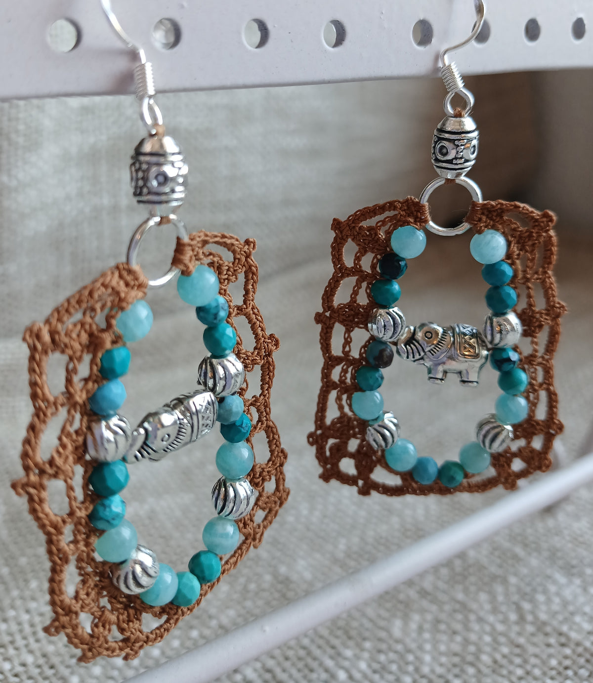Boucles d'oreilles Amazonite du Pérou & Turquoise facettée — Perles éléphant — Argent 925