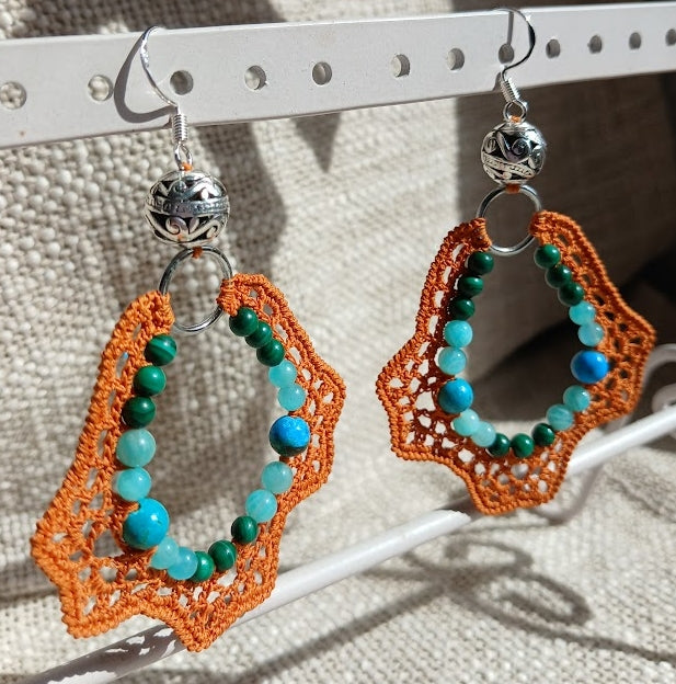 Boucles d'oreilles  Malachite, Amazonite du Pérou & Opale bleue — Argent sterling