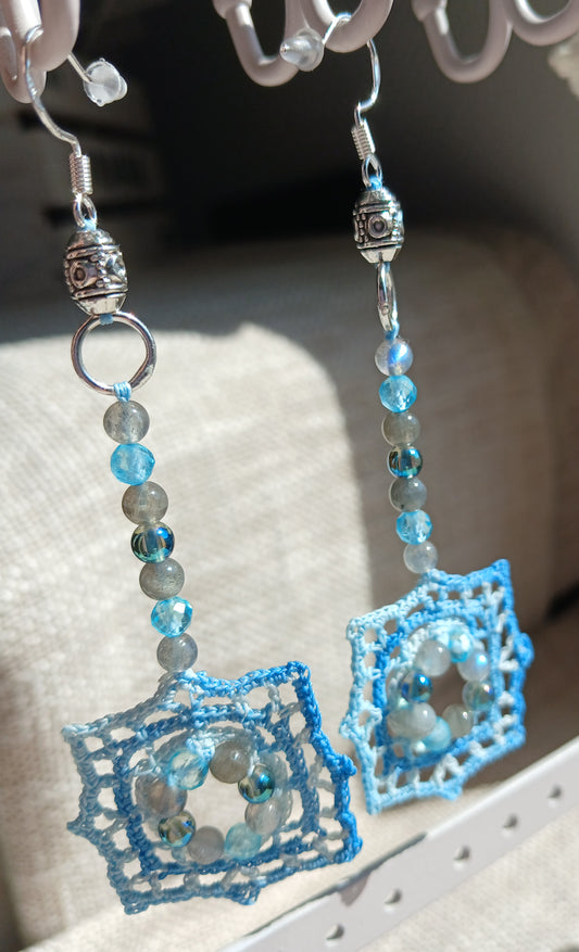 Boucles d'oreilles Topaze bleue, Aqua Aura & Labradorite