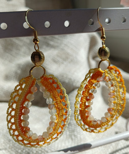 Boucles d'oreilles crochet — Citrine & Pierre de Soleil