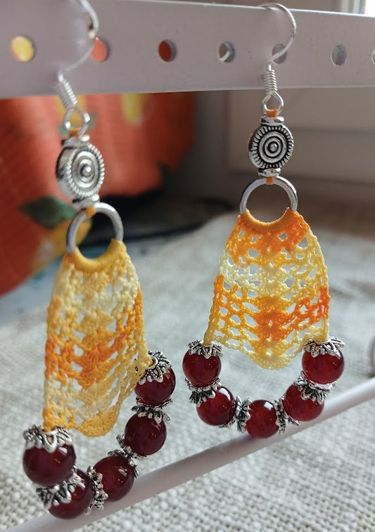 Boucles d'oreilles crochet coton dégradé jaune – Grenat & Argent sterling