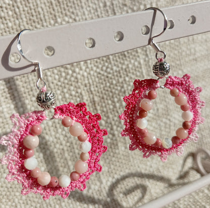 Boucles d'oreilles Opale rose, Rhodochrosite & Nacre