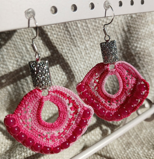 Boucles d’oreilles Coton rose dégradé & Rubis ronds