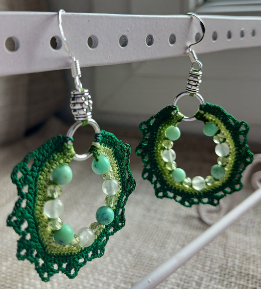 Boucles d'oreilles  Chrysoprase, Prehnite & Péridot
