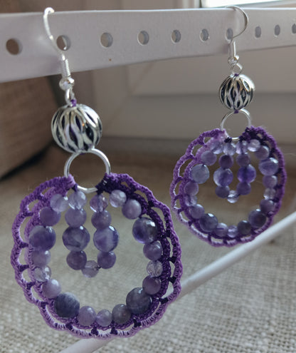Boucles d'oreilles Améthyste chevron, Améthyste & Lépidolite · Dégradé violet