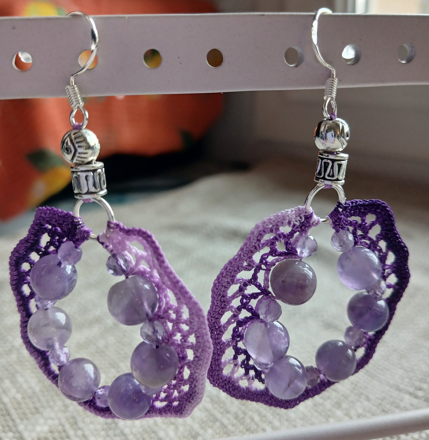 Boucles d'oreilles Améthyste – Crochet coton dégradé violet