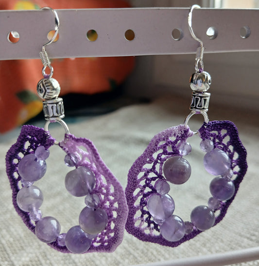 Boucles d'oreilles Améthyste – Crochet coton dégradé violet