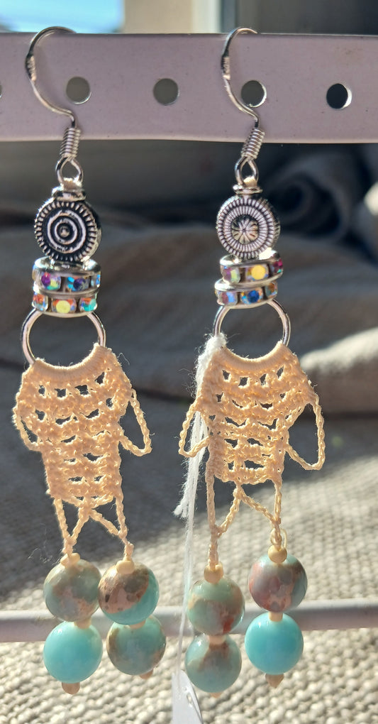 Boucles d'oreilles Crochet Ecru – Perles de Serpentine & Argent 925
