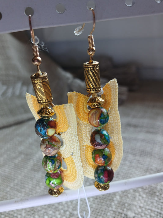 Boucles d'oreilles crochet coton bicolore jaune — Jaspe Sea Sediment — Doré