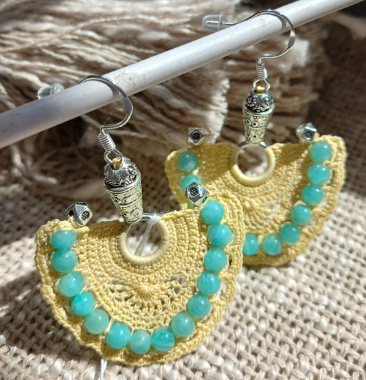 Boucles d'oreilles Crochet Jaune Pâle – Perles d'Amazonite du Pérou