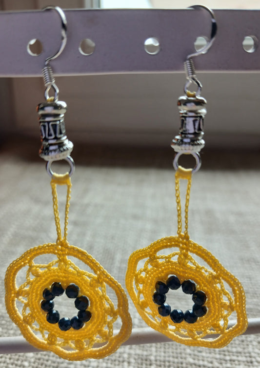 Boucles d'oreilles Pendantes Coton Jaune – Perles de Saphir Facettées & Argent 925