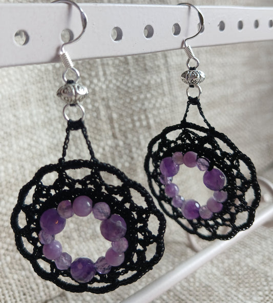 Boucles d'oreilles Améthyste chevron & Lépidolite