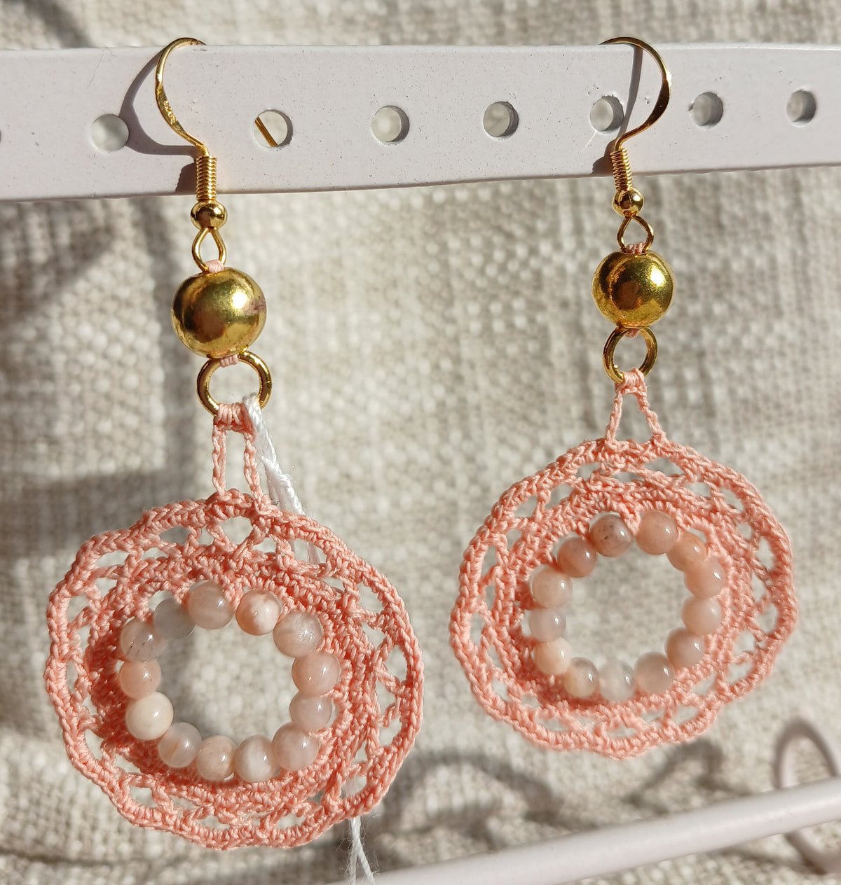 Boucles d'oreilles Pierre de lune rose