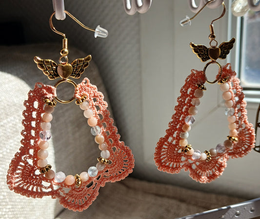 Boucles d'oreilles  Pierre de lune rose & Fluorite facettée