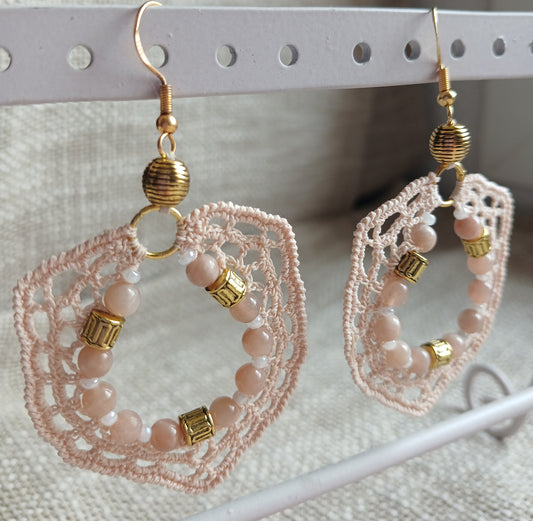Boucles d'oreilles  pierre de lune rose
