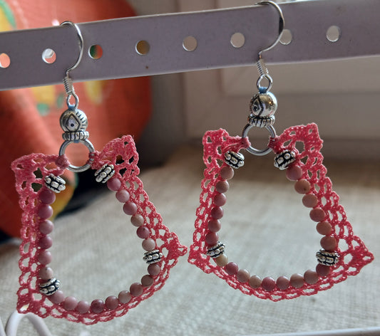 Boucles d'oreilles crochet rose & rhodochrosite