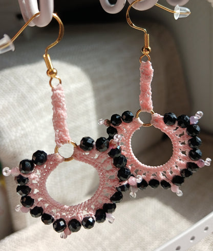 Boucles d'oreilles Tourmaline noire & rose