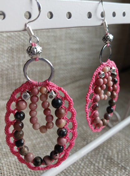 Boucles d'oreilles Rhodonite & Rhodochrosite — Argent 925