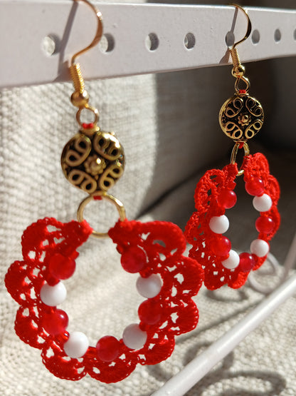 Boucles d'oreilles  Agate blanche & Agate rouge