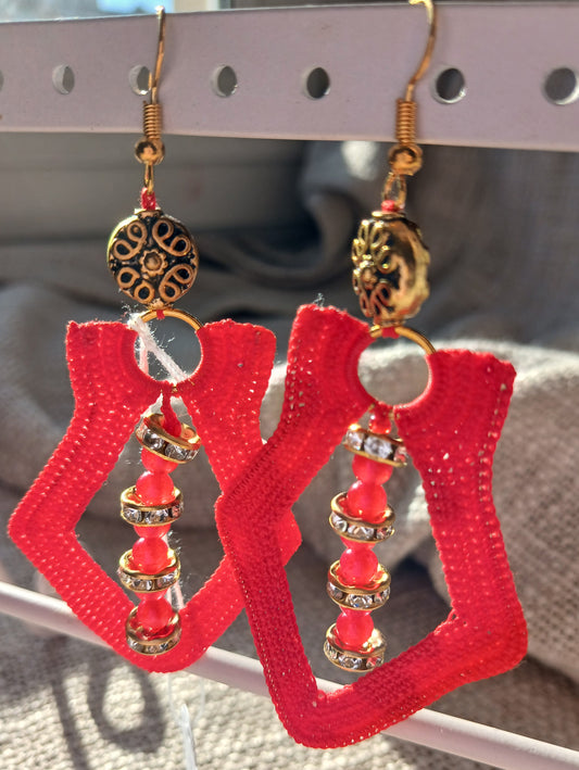 Boucles d'oreilles Crochet Rouge Vermillon – Agate Rouge & Strass