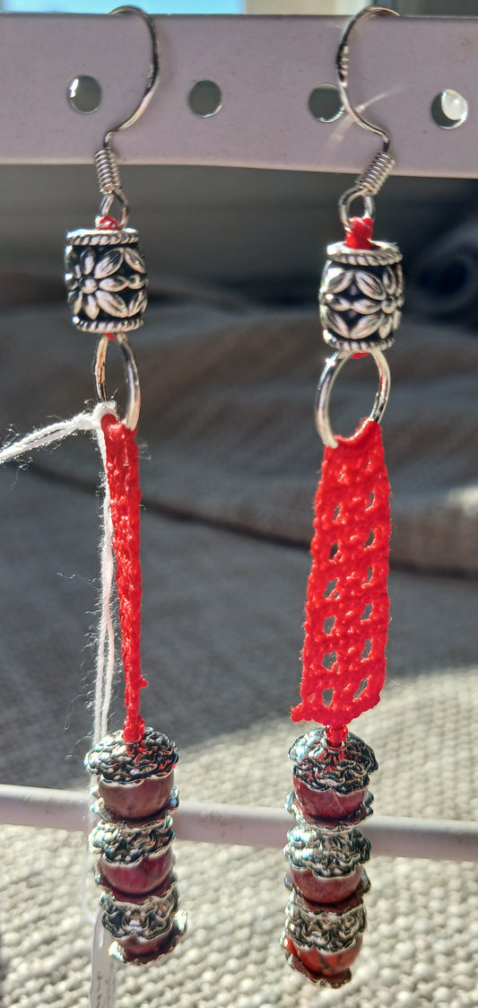 Boucles d'oreilles Crochet Rouge Vermillon – Perles de Jaspe Rouge & Argent 925
