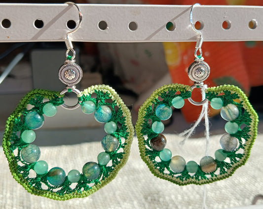 Boucles d'oreilles Tourmaline verte & Aventurine – Crochet coton dégradé vert