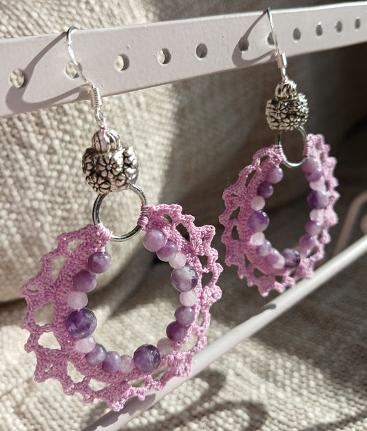 Boucles d'oreilles  Améthyste chevron, Kunzite & Lépidolite